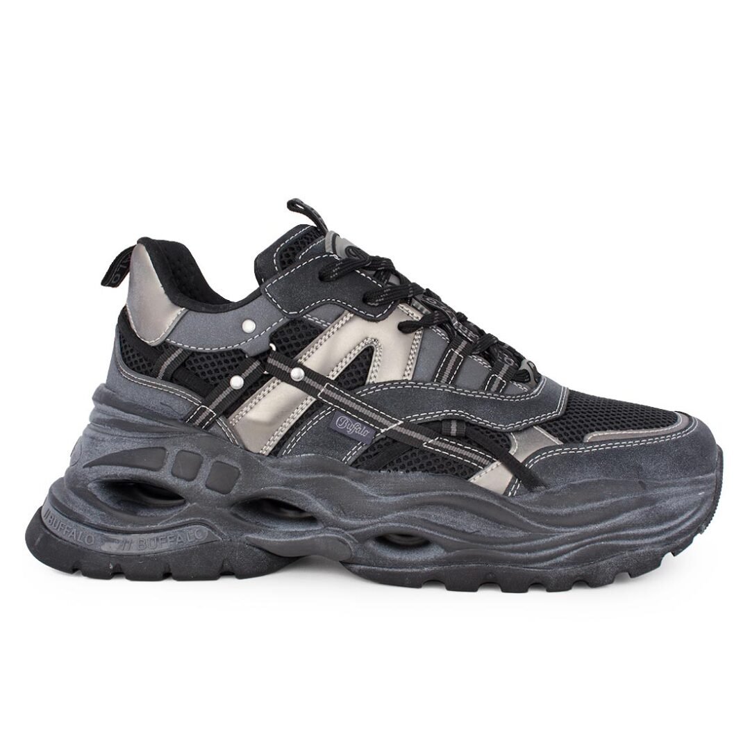BUFFALO ΑΝΔΡΙΚΑ ΥΦΑΣΜΑΤΙΝΑ SNEAKERS TRIPLET HOLLOW VNTG BLACK/SILVER VEGAN NAPPA/MESH