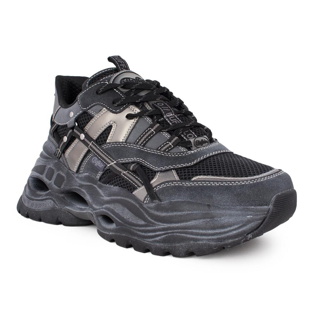 BUFFALO ΑΝΔΡΙΚΑ ΥΦΑΣΜΑΤΙΝΑ SNEAKERS TRIPLET HOLLOW VNTG BLACK/SILVER VEGAN NAPPA/MESH - Image 2