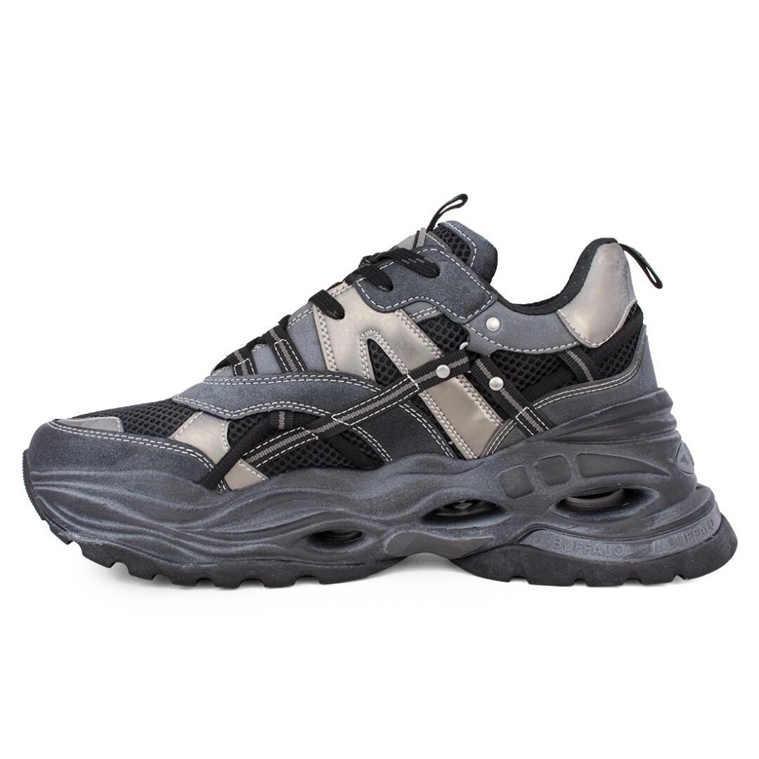 BUFFALO ΑΝΔΡΙΚΑ ΥΦΑΣΜΑΤΙΝΑ SNEAKERS TRIPLET HOLLOW VNTG BLACK/SILVER VEGAN NAPPA/MESH - Image 3