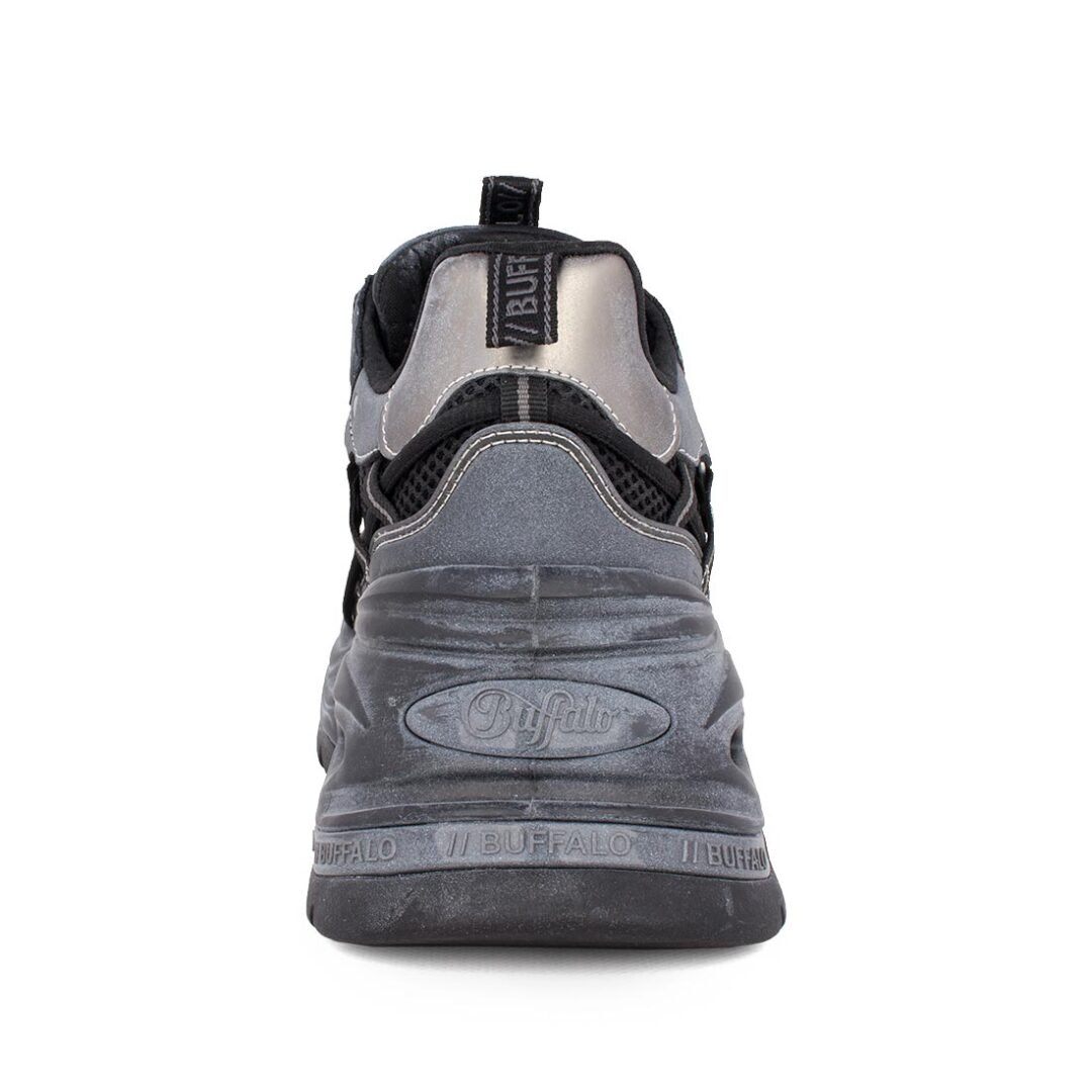 BUFFALO ΑΝΔΡΙΚΑ ΥΦΑΣΜΑΤΙΝΑ SNEAKERS TRIPLET HOLLOW VNTG BLACK/SILVER VEGAN NAPPA/MESH - Image 4