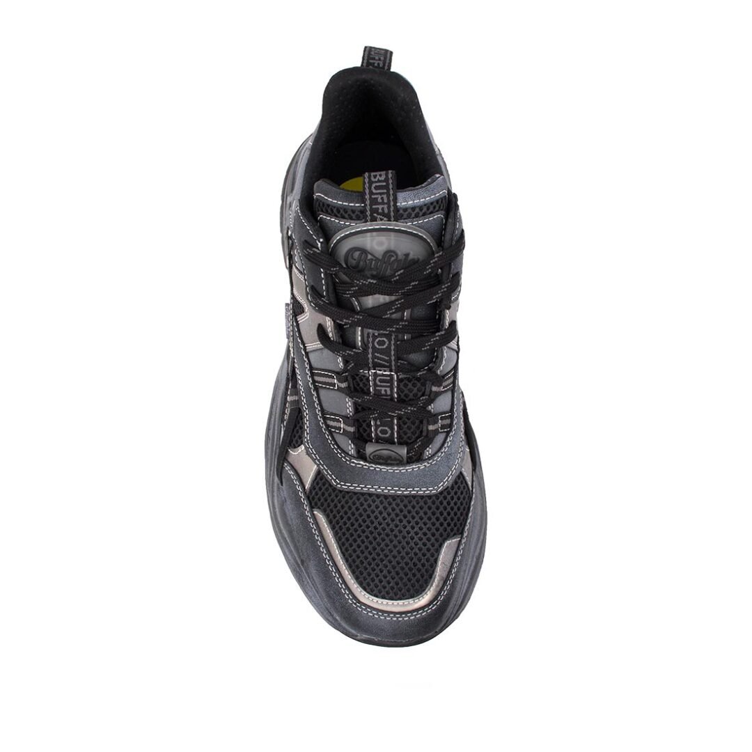 BUFFALO ΑΝΔΡΙΚΑ ΥΦΑΣΜΑΤΙΝΑ SNEAKERS TRIPLET HOLLOW VNTG BLACK/SILVER VEGAN NAPPA/MESH - Image 6