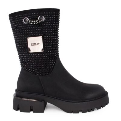 REPLAY ΓΥΝΑΙΚΕΙΑ ΜΠΟΤΑΚΙΑ ΜΕ ΣΤΡΑΣ NADINE BRIGHT RN850003S 0003 BLACK