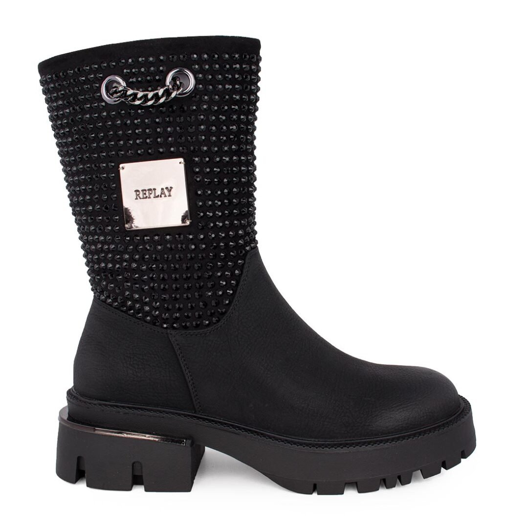 REPLAY ΓΥΝΑΙΚΕΙΑ ΜΠΟΤΑΚΙΑ ΜΕ ΣΤΡΑΣ NADINE BRIGHT RN850003S 0003 BLACK