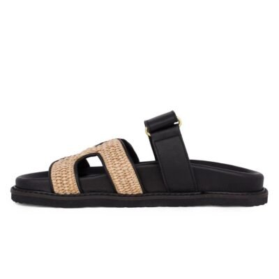 KOMIS & KOMIS ΓΥΝΑΙΚΕΙΕΣ ΔΕΡΜΑΤΙΝΕΣ FLAT ΠΑΝΤΟΦΛΕΣ C26 BLACK/NATURAL - Image 3