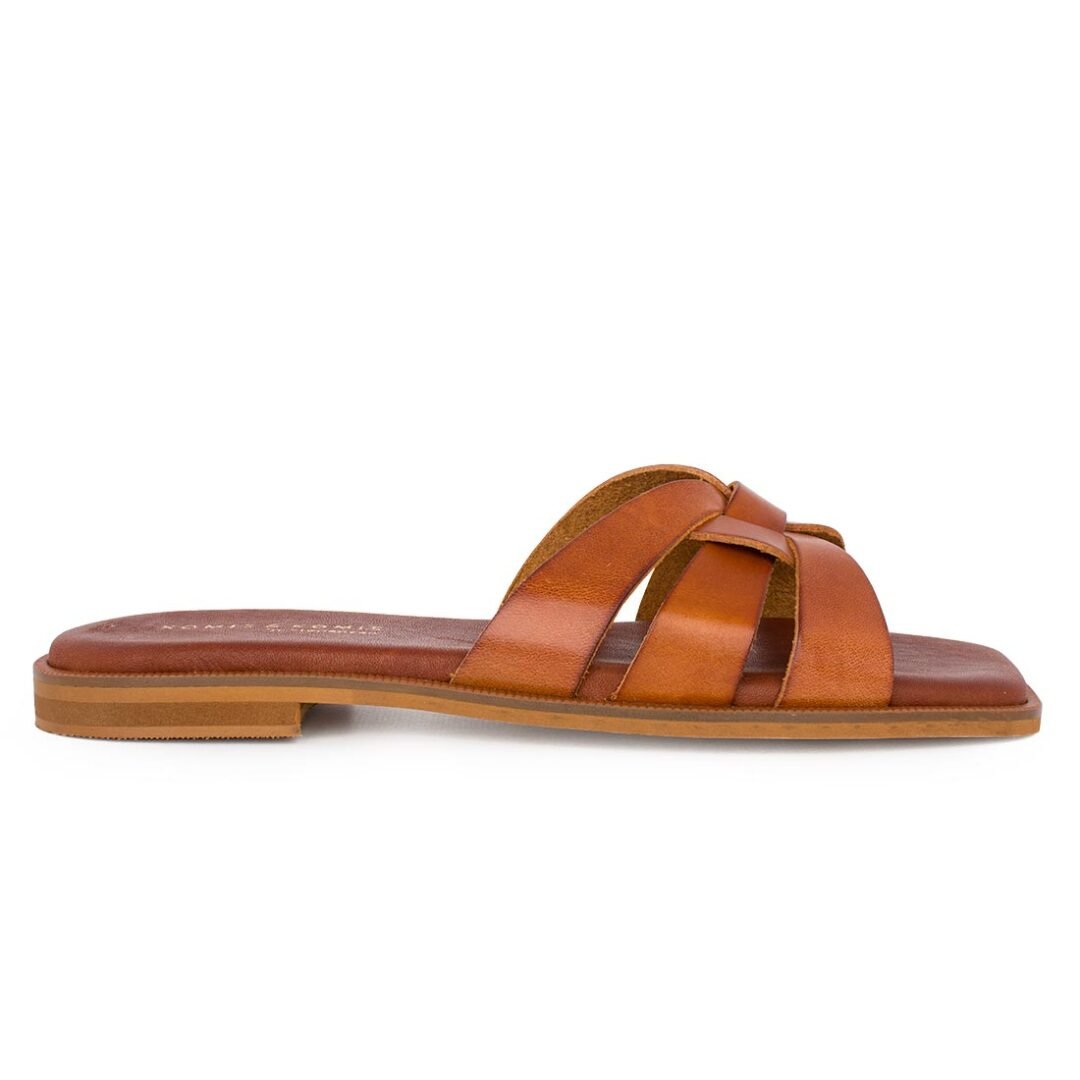 KOMIS & KOMIS ΓΥΝΑΙΚΕΙΕΣ ΔΕΡΜΑΤΙΝΕΣ FLAT ΠΑΝΤΟΦΛΕΣ C901 COGNAC