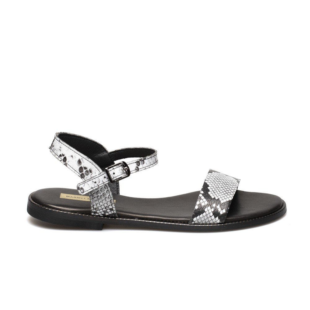 MARIELLA FABIANI ΓΥΝΑΙΚΕΙΑ ΔΕΡΜΑΤΙΝΑ FLAT ΣΑΝΔΑΛΙΑ 2018 ΜΑΥΡΟ/ΑΣΠΡΟ SNAKE