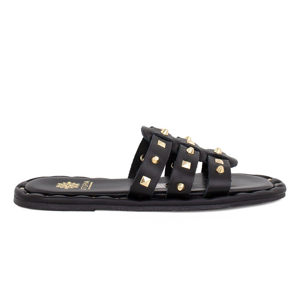 UTOPIA SANDALS ΓΥΝΑΙΚΕΙΑ ΔΕΡΜΑΤΙΝΑ FLAT ΣΑΝΔΑΛΙΑ U11-003 ΜΑΥΡΑ