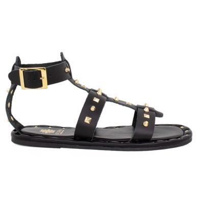 UTOPIA SANDALS ΓΥΝΑΙΚΕΙΑ ΔΕΡΜΑΤΙΝΑ FLAT ΠΕΔΙΛΑ U11-007 ΜΑΥΡΑ
